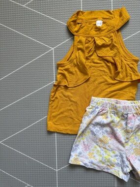 Disney|Baby girl/toddler summer set,Mustard Ribbed Ruffle Tank Top & shorts•••